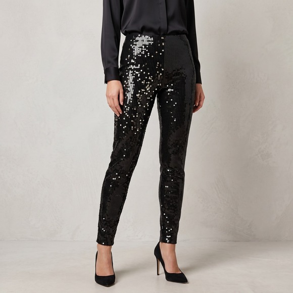 Boutique Pants - Sequined Leggings Womens M Black Sparkle Party Slim Fit Pants 0013